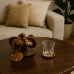 Wooden Tea Mat Set Brass Work 001